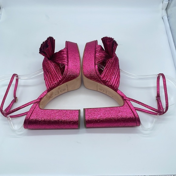 Loeffler Randall Fuschia Pink Metallic Natalia pleated knot platform heels 7 - Picture 5 of 9